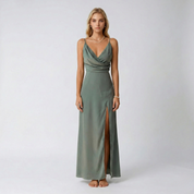 Ysabel Montgomery | Satin Long Slit Wrap Wedding Dress