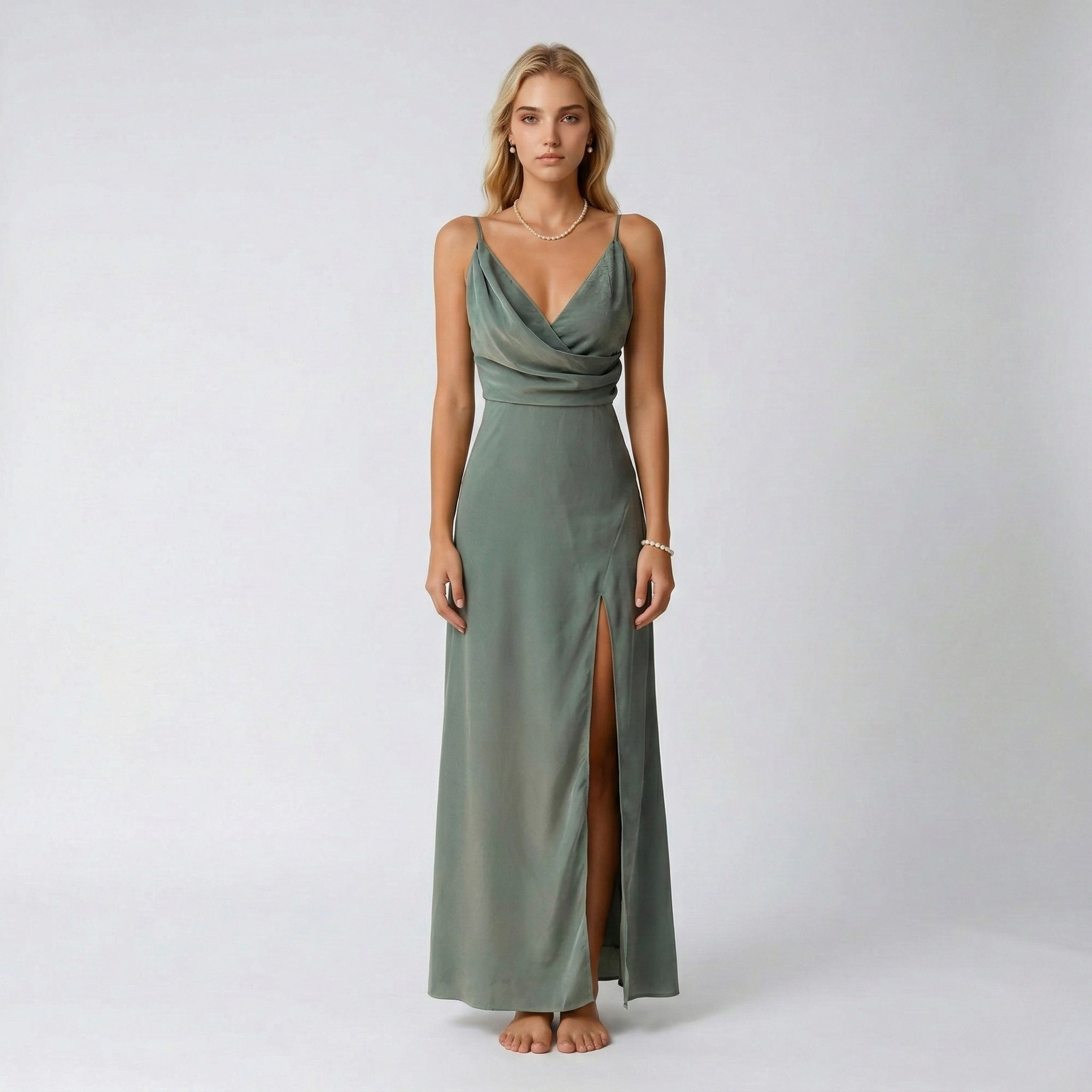 Ysabel Montgomery | Satin Long Slit Wrap Wedding Dress