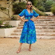 Yvette Holloway | Floral Puff-Sleeve Midi Summer Dress