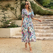 Yvette Holloway | Floral Puff-Sleeve Midi Summer Dress