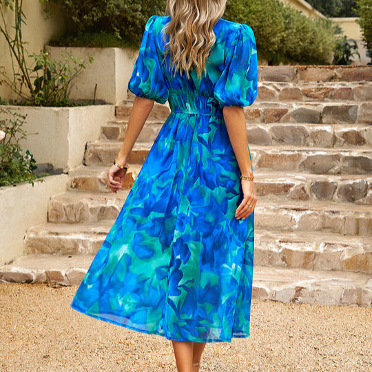 Yvette Holloway | Floral Puff-Sleeve Midi Summer Dress