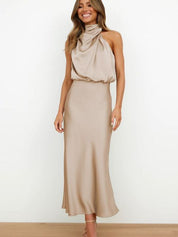 Selene Leclair | Halter Neck Satin Maxi Dress