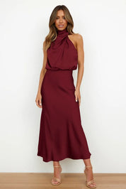 Selene Leclair | Halter Neck Satin Maxi Dress