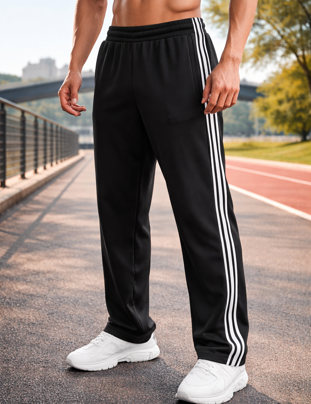 Luca Ferreira | Men's Navy Track Pants – Stripe Detail & Drawstring Comfort