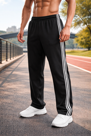 Luca Ferreira | Men's Navy Track Pants – Stripe Detail & Drawstring Comfort