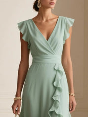 Rosie Griffiths | Sage Ruffle Maxi Dress with V-Neckline