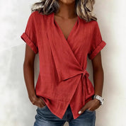 Camille Rousseau | Linen Wrap Blouse with Tie Waist