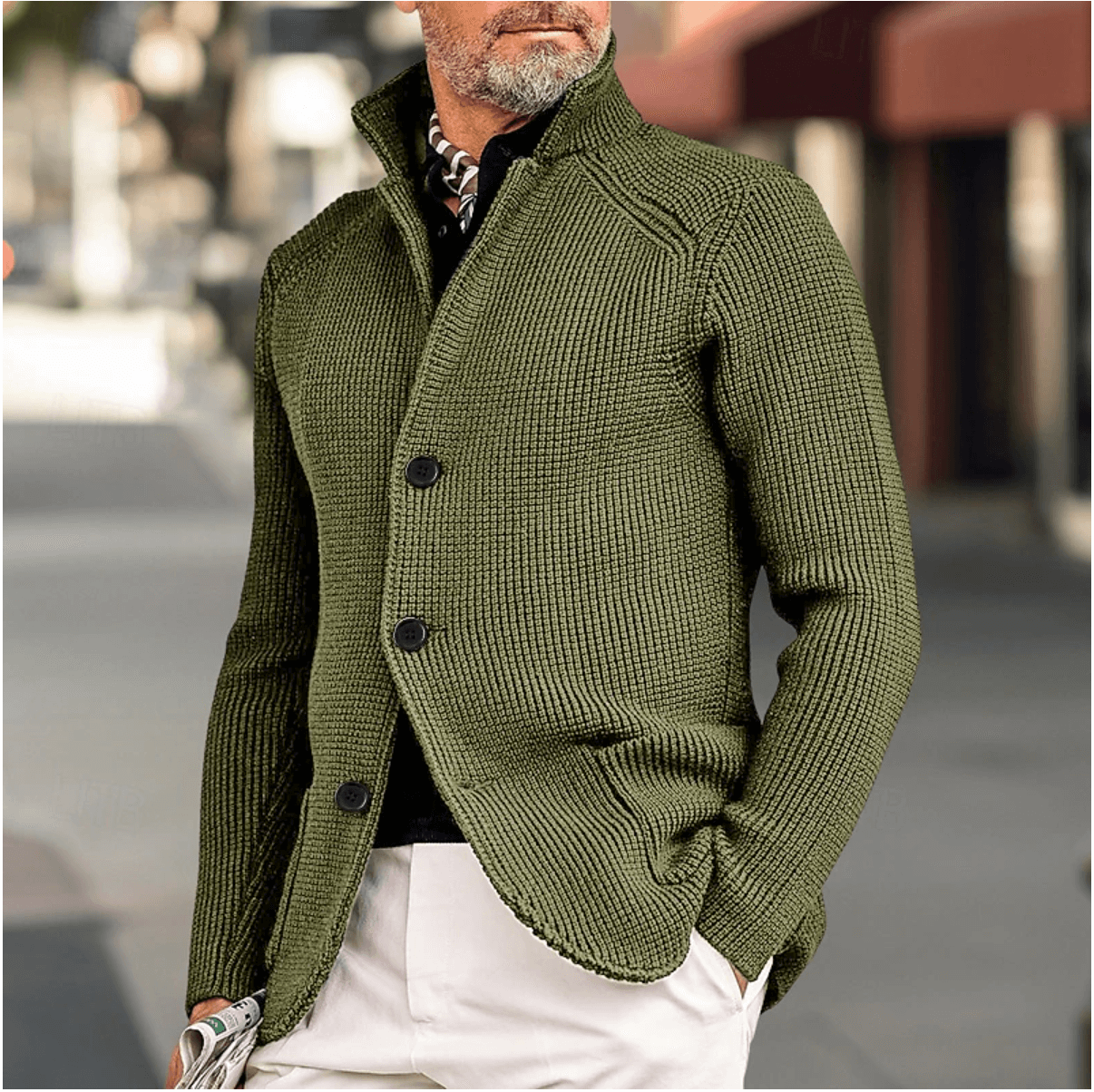 Duncan Prescott | Waffle Knit Sweater With Stand Collar