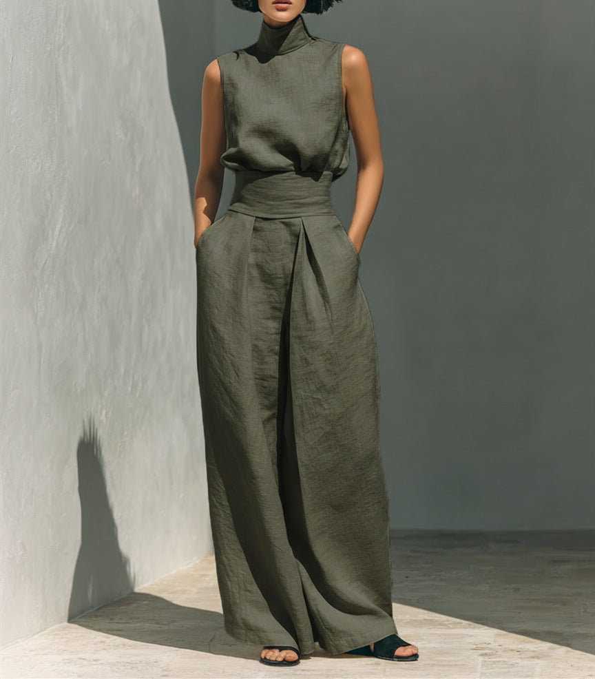 Nadia Serrano | Linen-Look Turtleneck Top & Wide-Leg Trouser Set