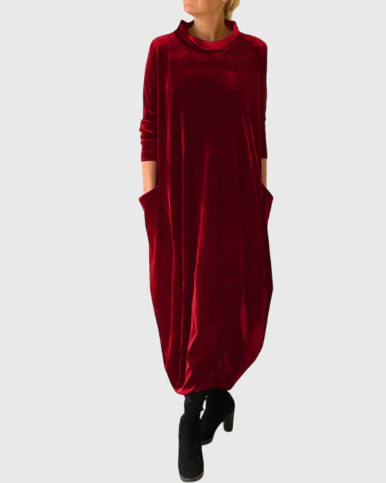 Beatrice Fairfax | Velvet Maxi Dress With Mock Neck