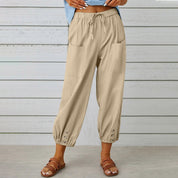 Paloma Delgado | Relaxed Drawstring Cropped Trousers with Button Hem