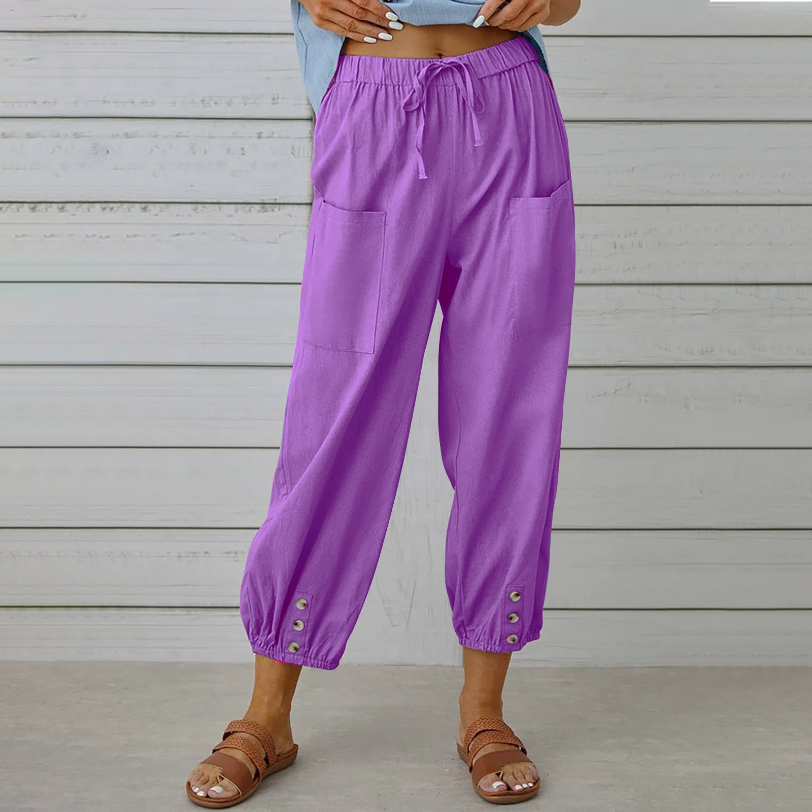 Paloma Delgado | Relaxed Drawstring Cropped Trousers with Button Hem