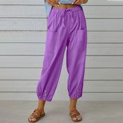 Paloma Delgado | Relaxed Drawstring Cropped Trousers with Button Hem