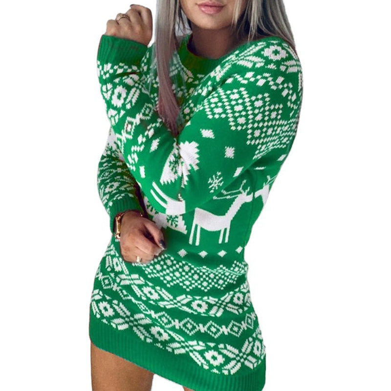 Winter Cheer | Pull de Noël à motif jacquard cerf rouge pour femmes