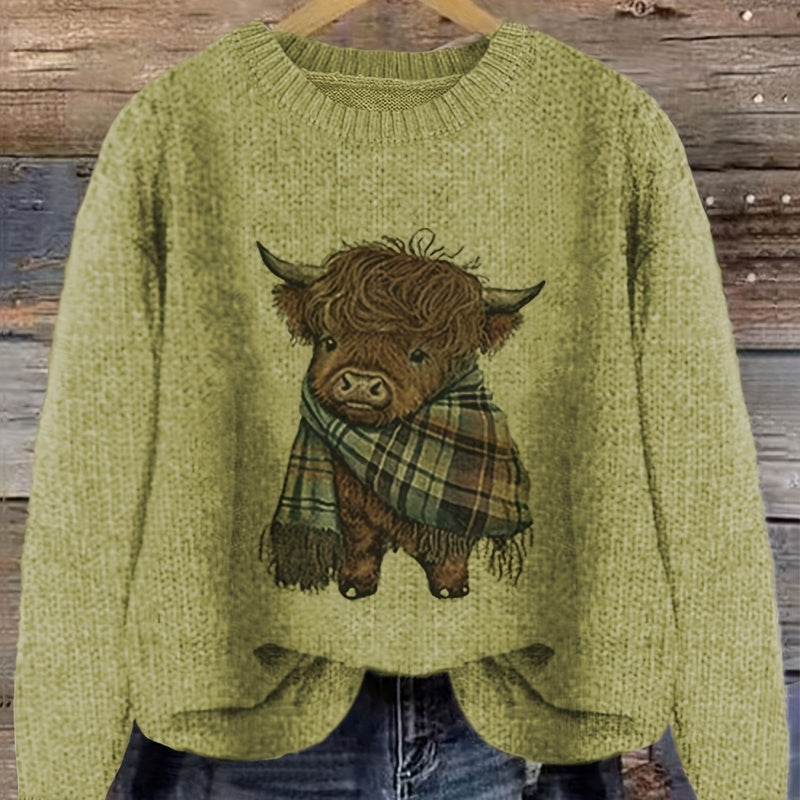 Marjorie Fenwick | Gruby sweter z dzianiny z motywem krowy rasy Highland