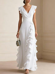 Rosie Griffiths | Sage Ruffle Maxi Dress with V-Neckline