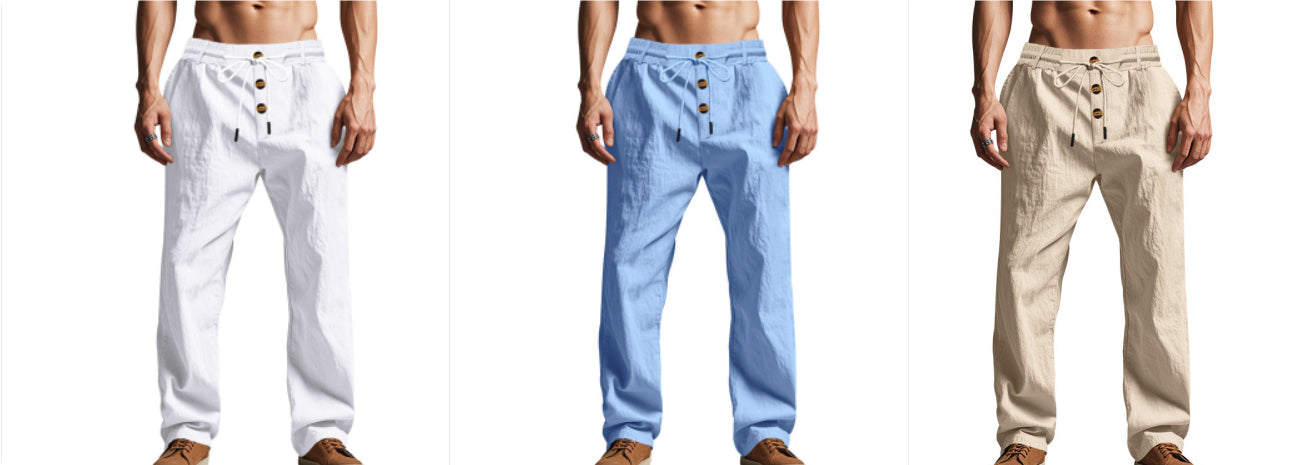 Fletcher Brown | Men's Linen-Blend Beach Trousers with Drawstring Waist