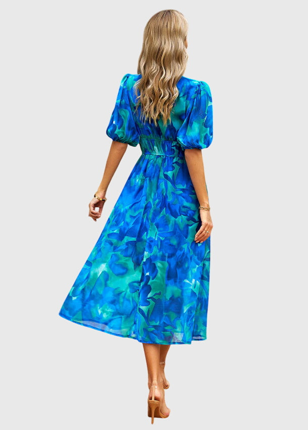 Beatrice Sandford | Floral V-Neck Midi Dress With Smocked Waist