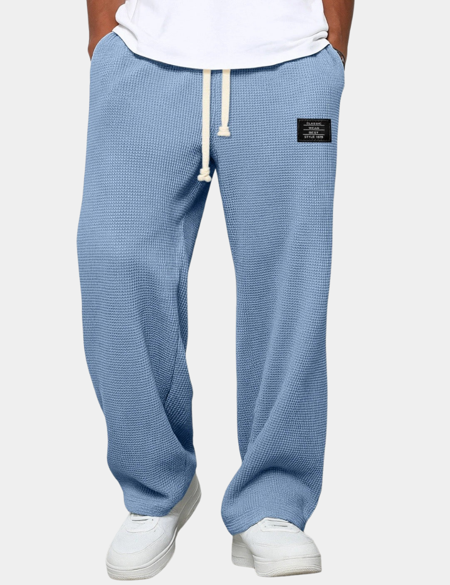 Bastian Holmgren | Men's Waffle-Knit Joggers Relaxed Fit in Steel Blue