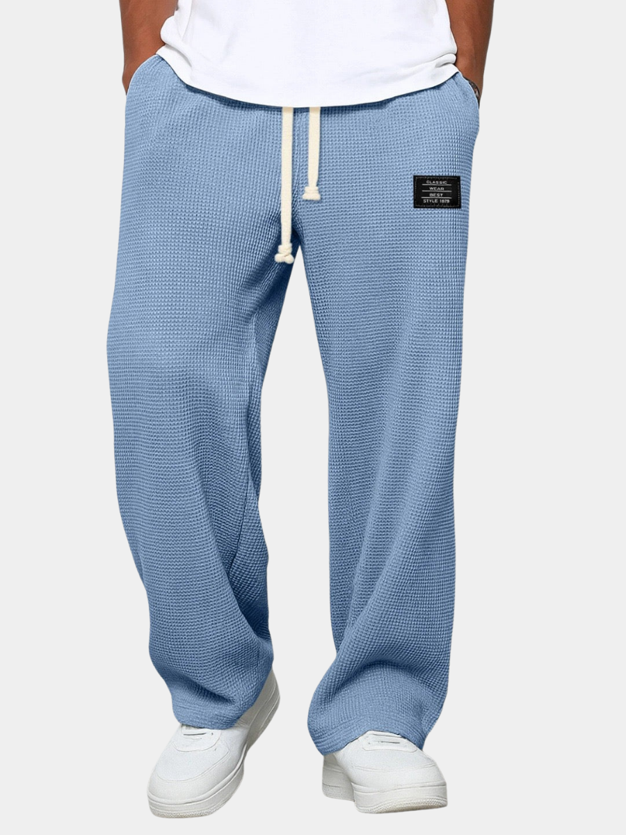 Bastian Holmgren | Men's Waffle-Knit Joggers Relaxed Fit in Steel Blue