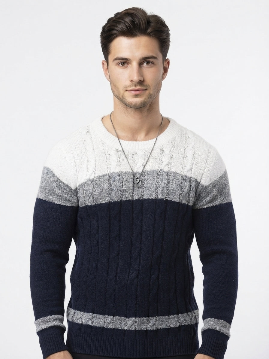 Alfred Kendall | Colour-Block Cable Knit Crew Neck Jumper
