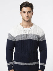 Alfred Kendall | Colour-Block Cable Knit Crew Neck Jumper