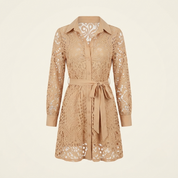 Amelia Dawson | Hollow-Out Lace Mini Dress with Tie Waist