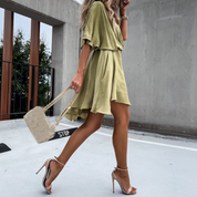 Lucia Fervante | Flowy Wrap Mini Dress in Sage Green with Draped Waist