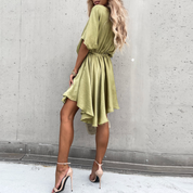 Lucia Fervante | Flowy Wrap Mini Dress in Sage Green with Draped Waist