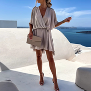 Lucia Fervante | Flowy Wrap Mini Dress in Sage Green with Draped Waist