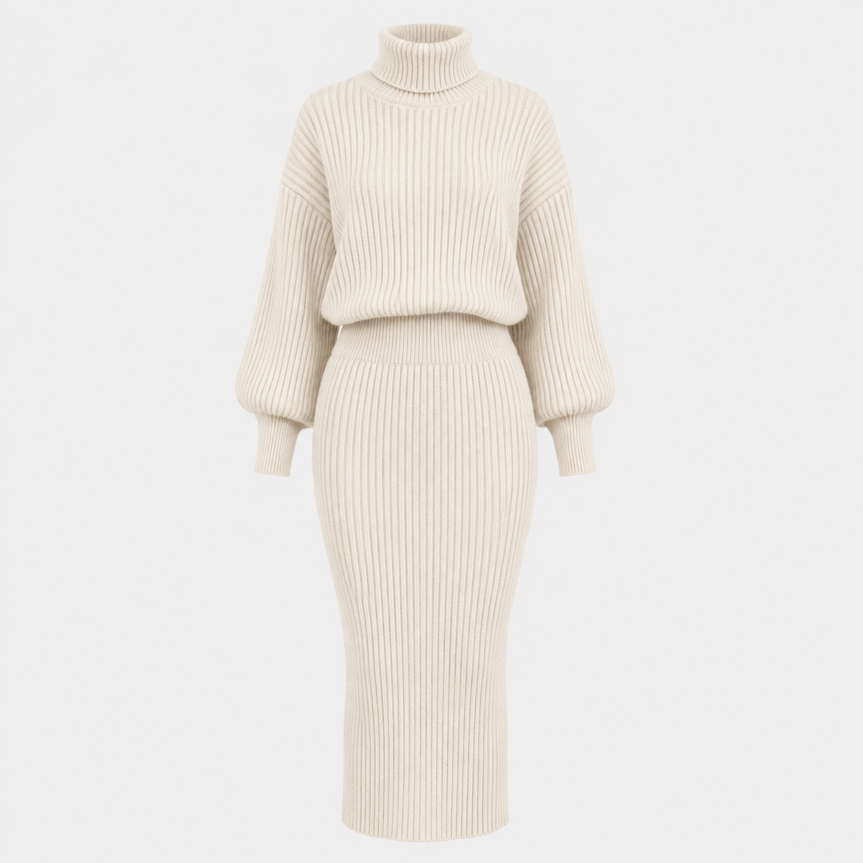 Arabella Scott | Ensemble jupe midi à col roulé en maille côtelée