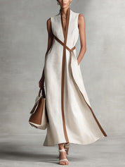 Aurelia Voss | Sleeveless Maxi Dress with Contrast Trim & Waist Tie