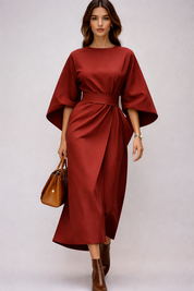 Claudine Elegant | Luxury Midi Dress with Belt