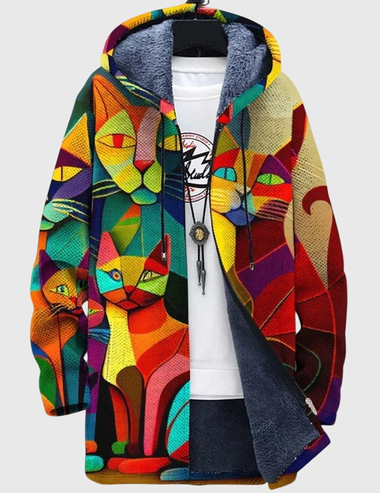 Rowan Hastings | Artistic Print Mens Jacket With Fleece-Lined Hood