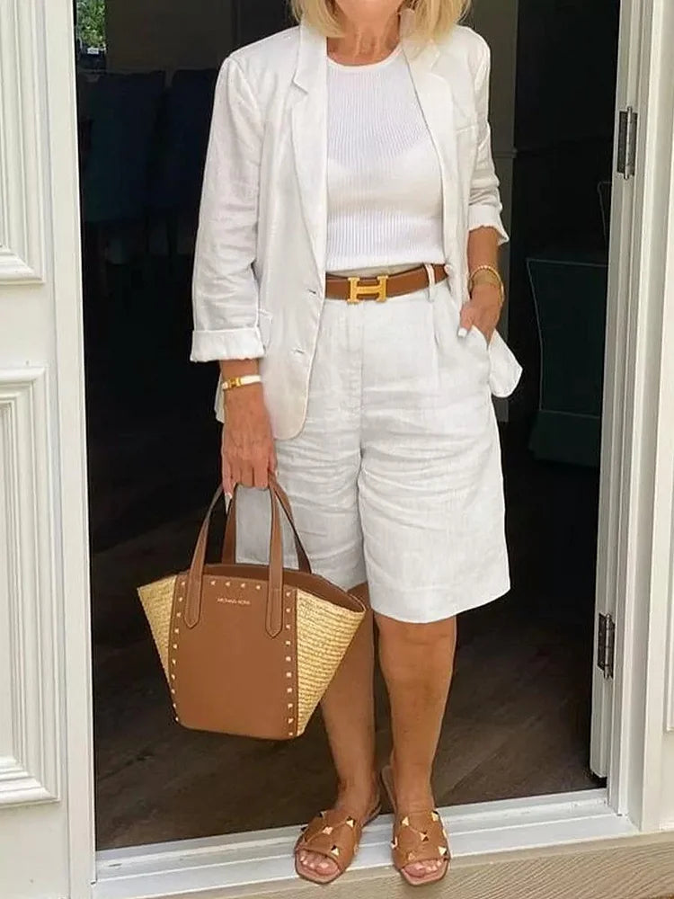 Charlotte Devereux | Effortless Linen Blazer & Shorts Set For Women