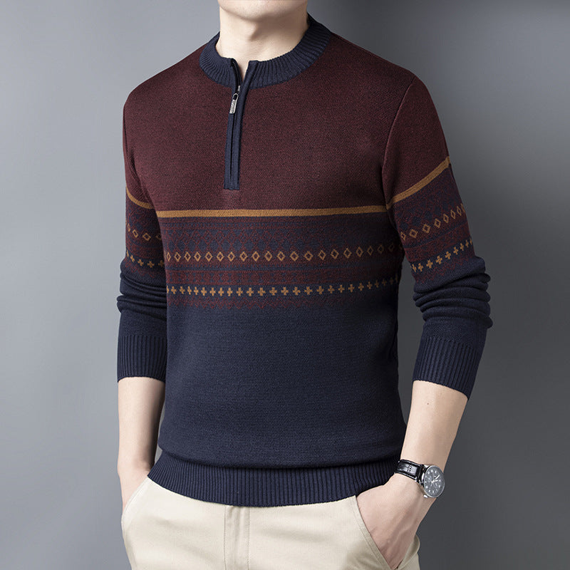 Edwin Marlowe | Pull en maille jacquard Fair Isle à demi-zip