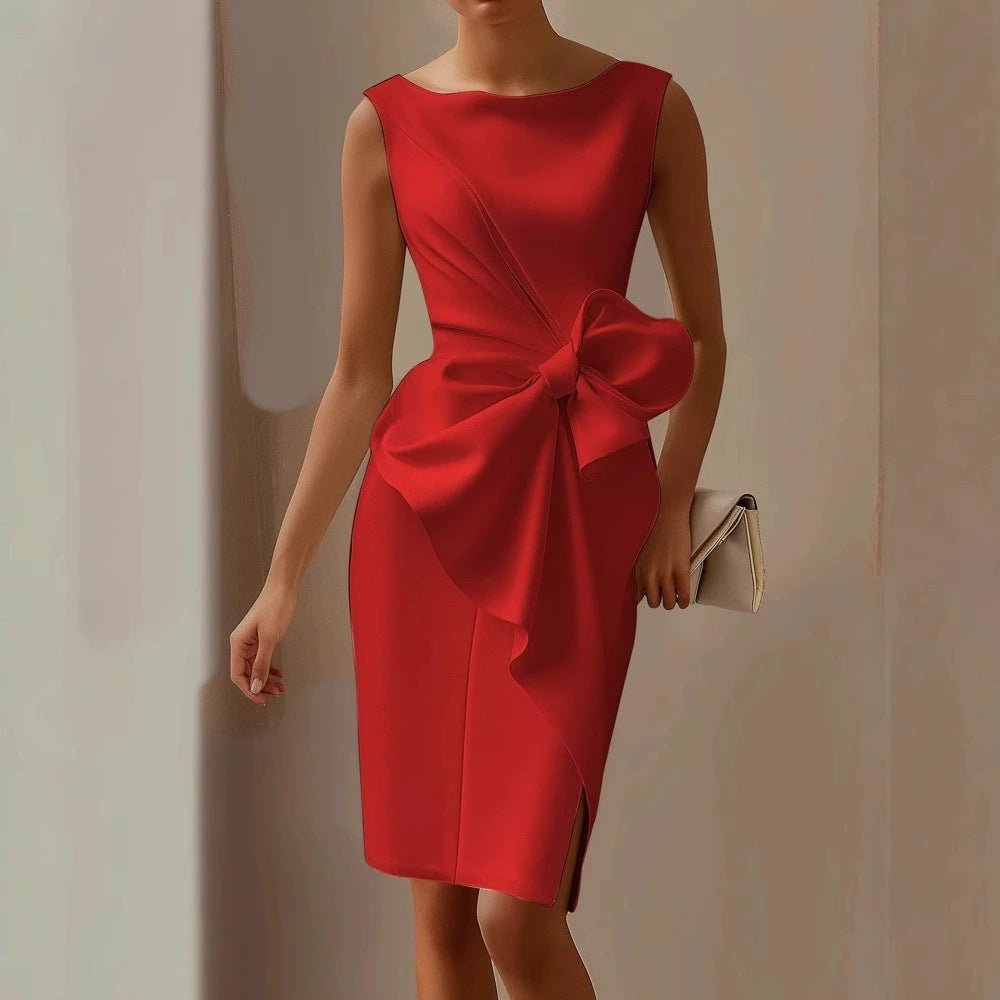 Vivienne Lacroix | Bow Detail Midi Dress Sleeveless Elegance