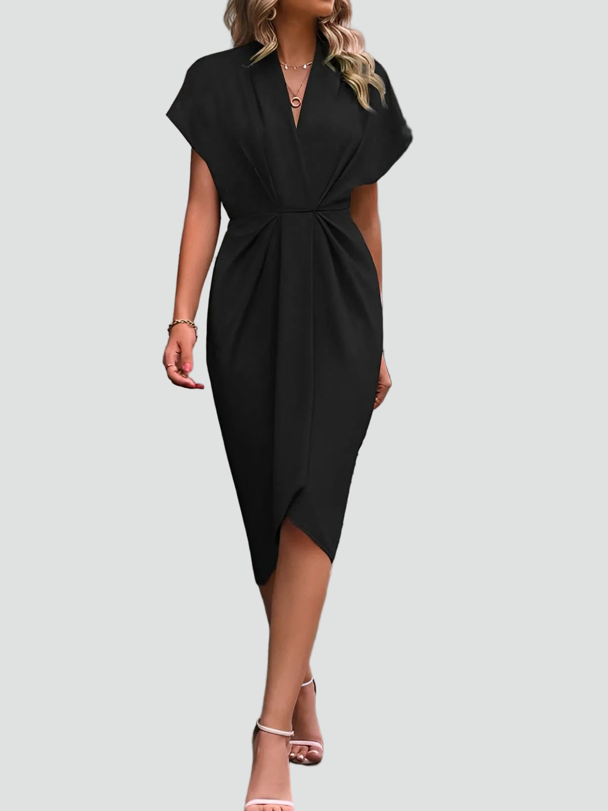 Charlotte Davies | Wrap Midi Dress in Stone Beige