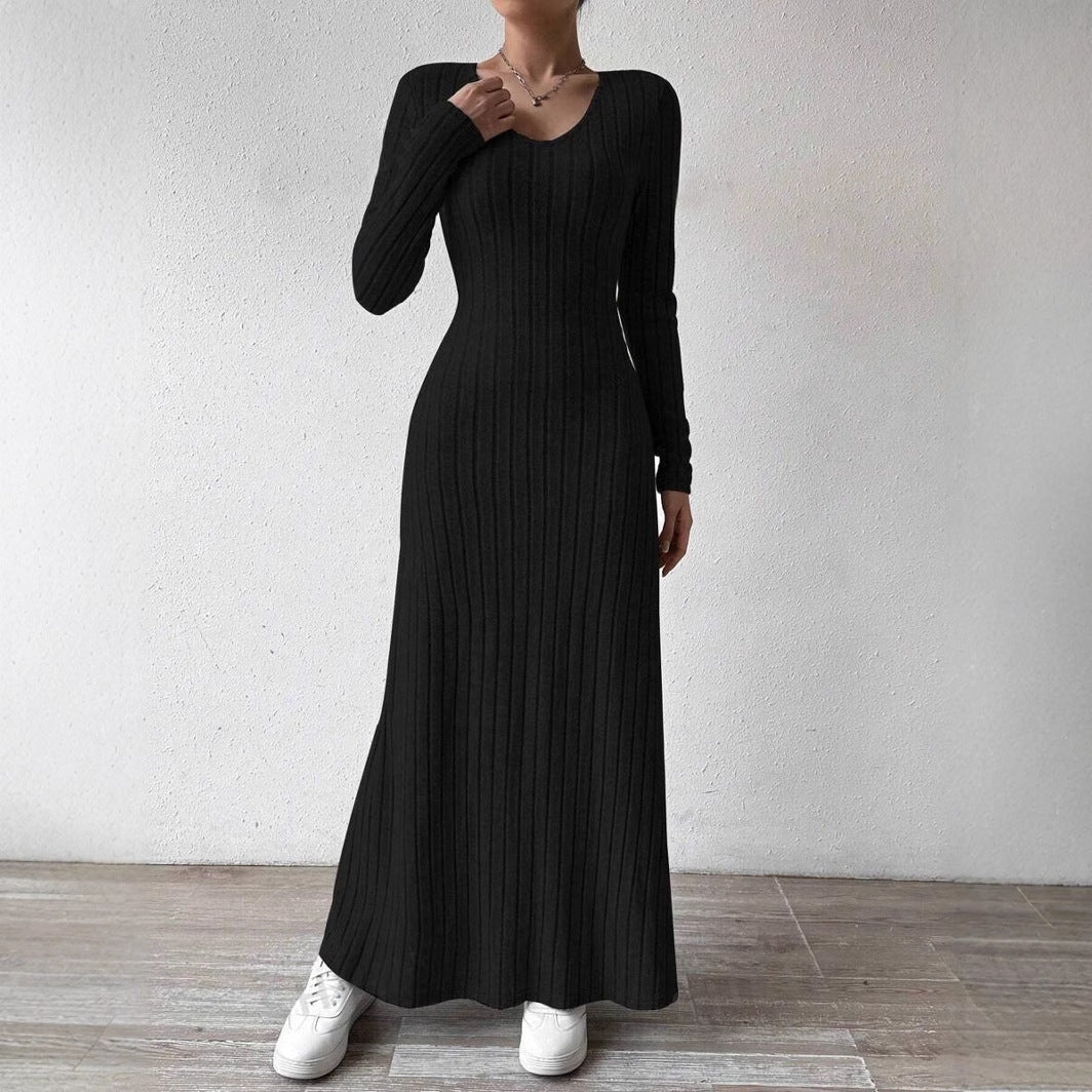 Jemima Lewis | Robe longue en maille côtelée à manches longues
