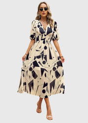 Beatrice Sandford | Floral V-Neck Midi Dress With Smocked Waist