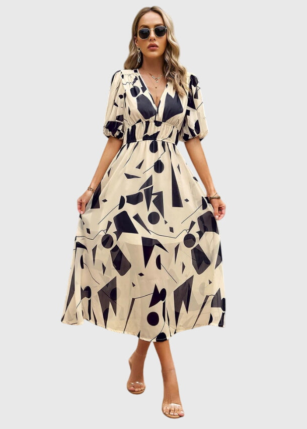 Beatrice Sandford | Floral V-Neck Midi Dress With Smocked Waist