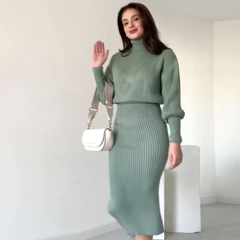 Arabella Scott | Ensemble jupe midi à col roulé en maille côtelée
