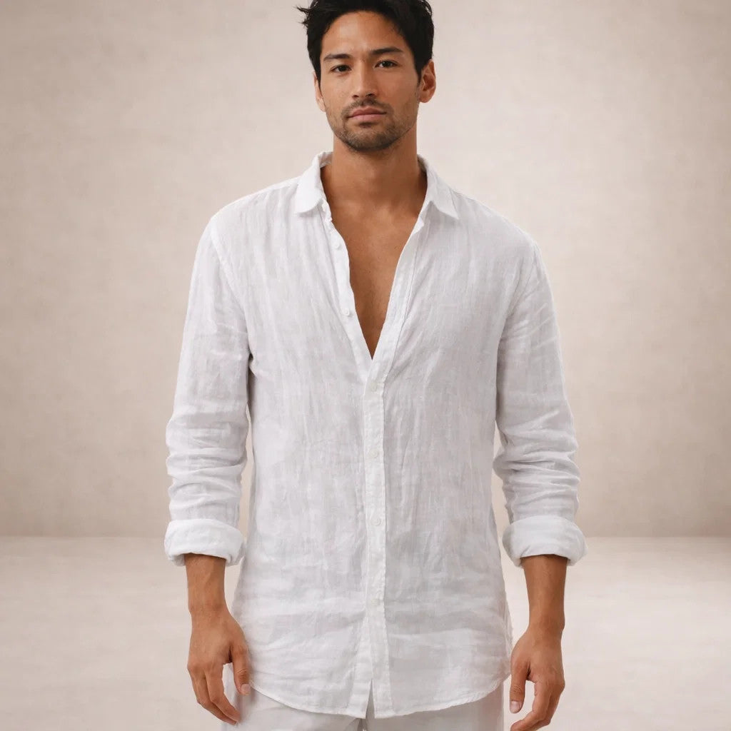 Matteo Villanueva | Men's Linen Button-Down Shirt in Blush Pink