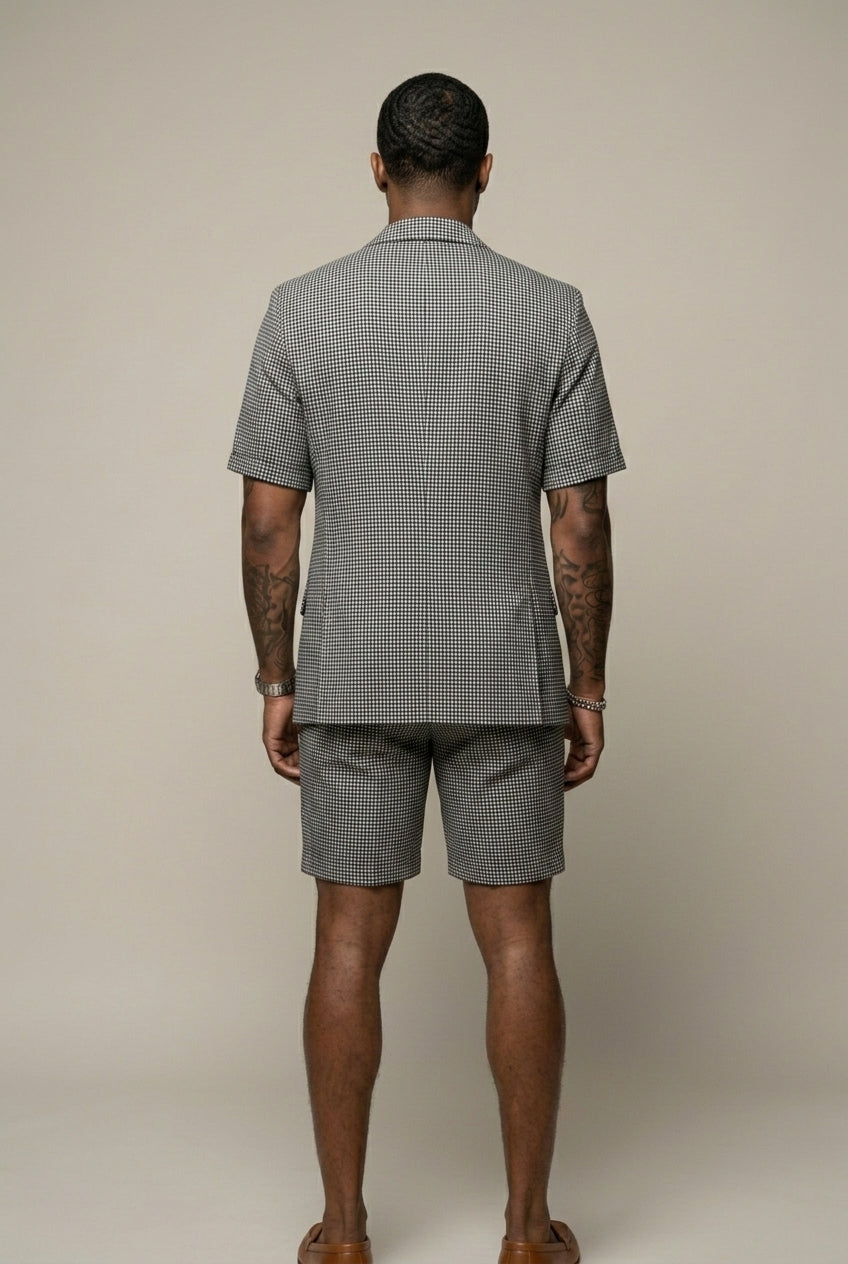 Elliot Barnes | Men's Houndstooth Check Two-Piece Set – Short Sleeve Blazer & Shorts