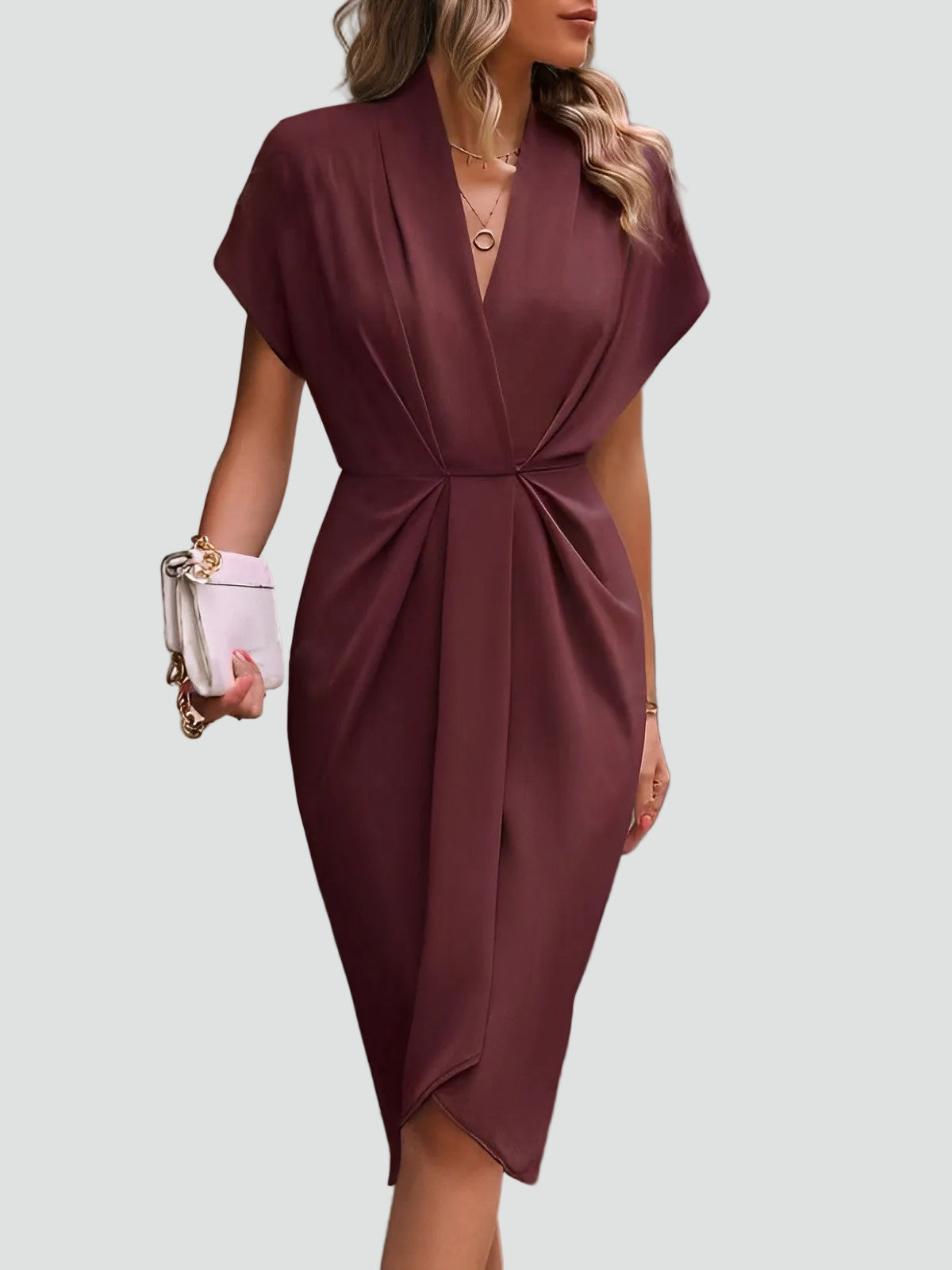 Charlotte Davies | Wrap Midi Dress in Stone Beige