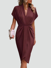 Charlotte Davies | Wrap Midi Dress in Stone Beige
