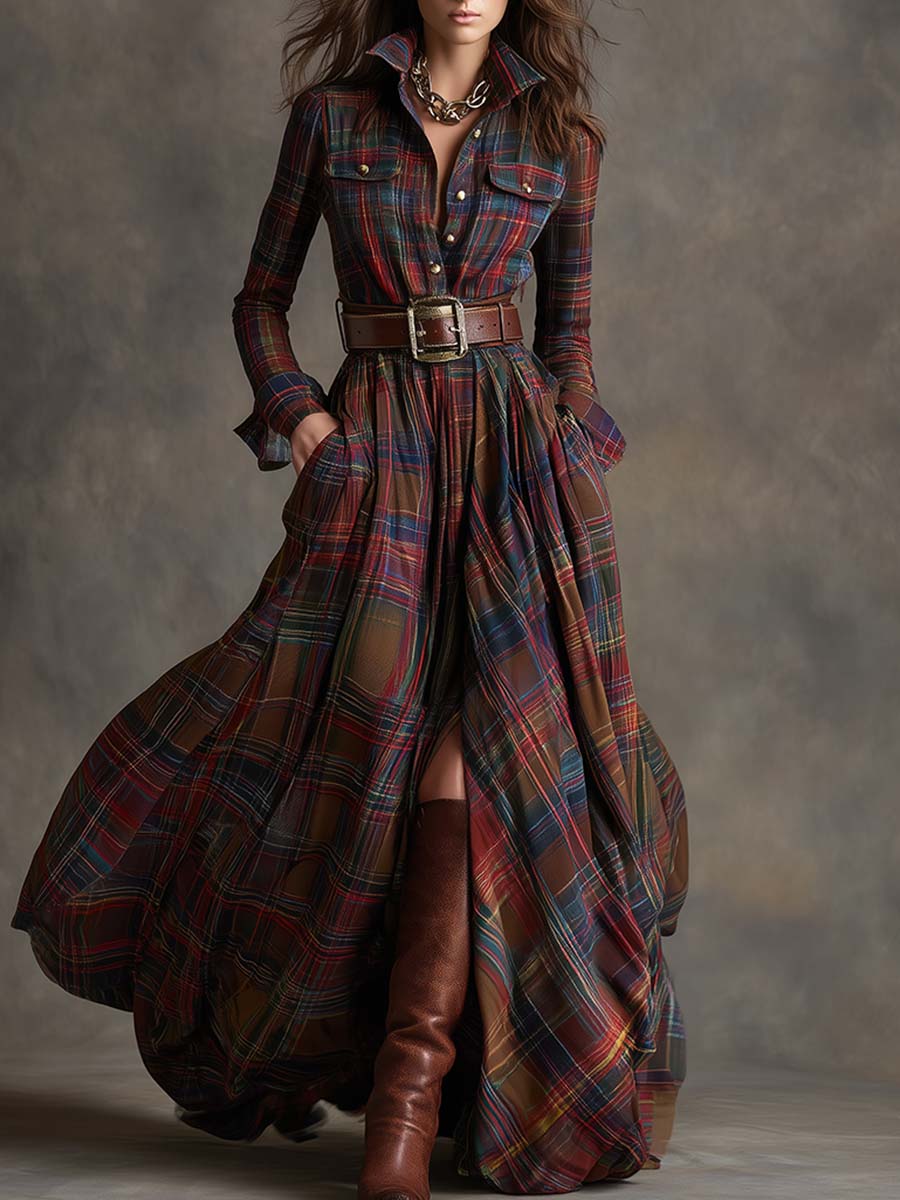 Georgina Thornton | Robe-chemise longue à carreaux tartan avec ceinture