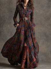 Georgina Thornton | Robe-chemise longue à carreaux tartan avec ceinture