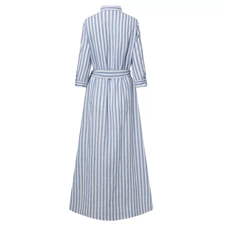 Rosalind Fairweather | Robe longue portefeuille rayée à nouer