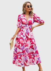 Beatrice Sandford | Floral V-Neck Midi Dress With Smocked Waist